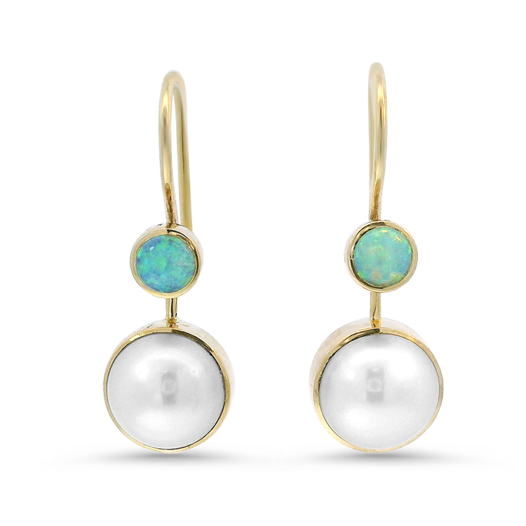 PAGE Estate Earring Estate 14K Yellow Gold Convertible Pearl & Opal Drop Earrings