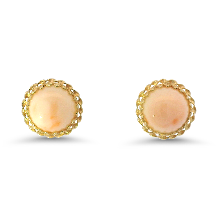 PAGE Estate Earring Estate 14k Yellow Gold Coral Stud Earrings with Fleur-de-Lis Detailing