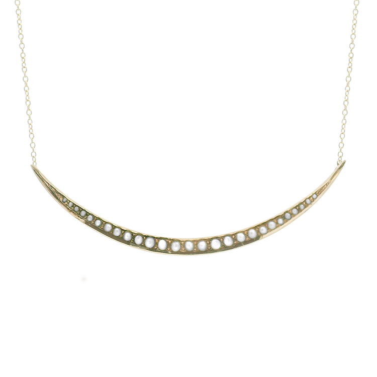 PAGE Estate Necklaces and Pendants Estate 14K Yellow Gold Crescent Seed Pearl Necklace