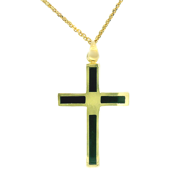 PAGE Estate Charms and Pendants Estate 14K Yellow Gold Cross Pendant with Black Inlay