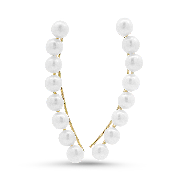 PAGE Estate Earrings Estate 14K Yellow Gold Cultured Pearl Curved Line Earrings