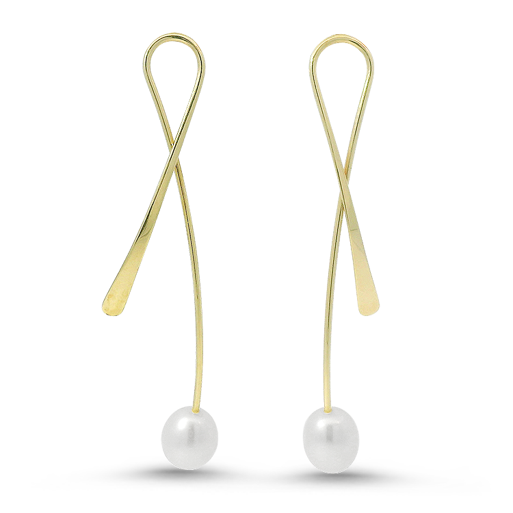 PAGE Estate Earrings Estate 14K Yellow Gold Cultured Pearl Drop Earrings