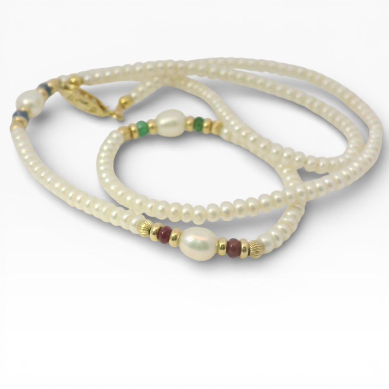 PAGE Estate Necklaces and Pendants Estate 14K Yellow Gold Cultured Pearl & Gemstone Necklace