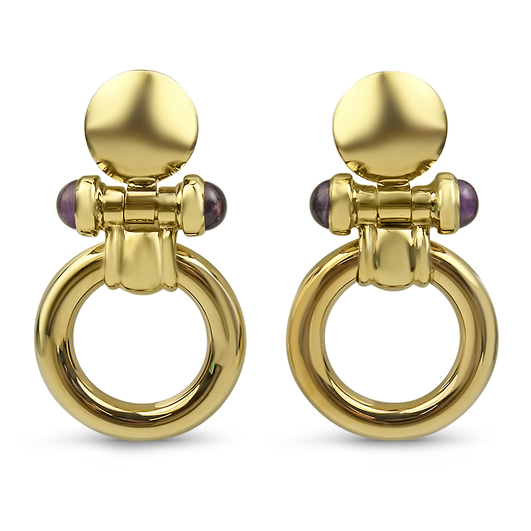 PAGE Estate Earrings Estate 14k Yellow Gold Dangle Amethyst Earrings