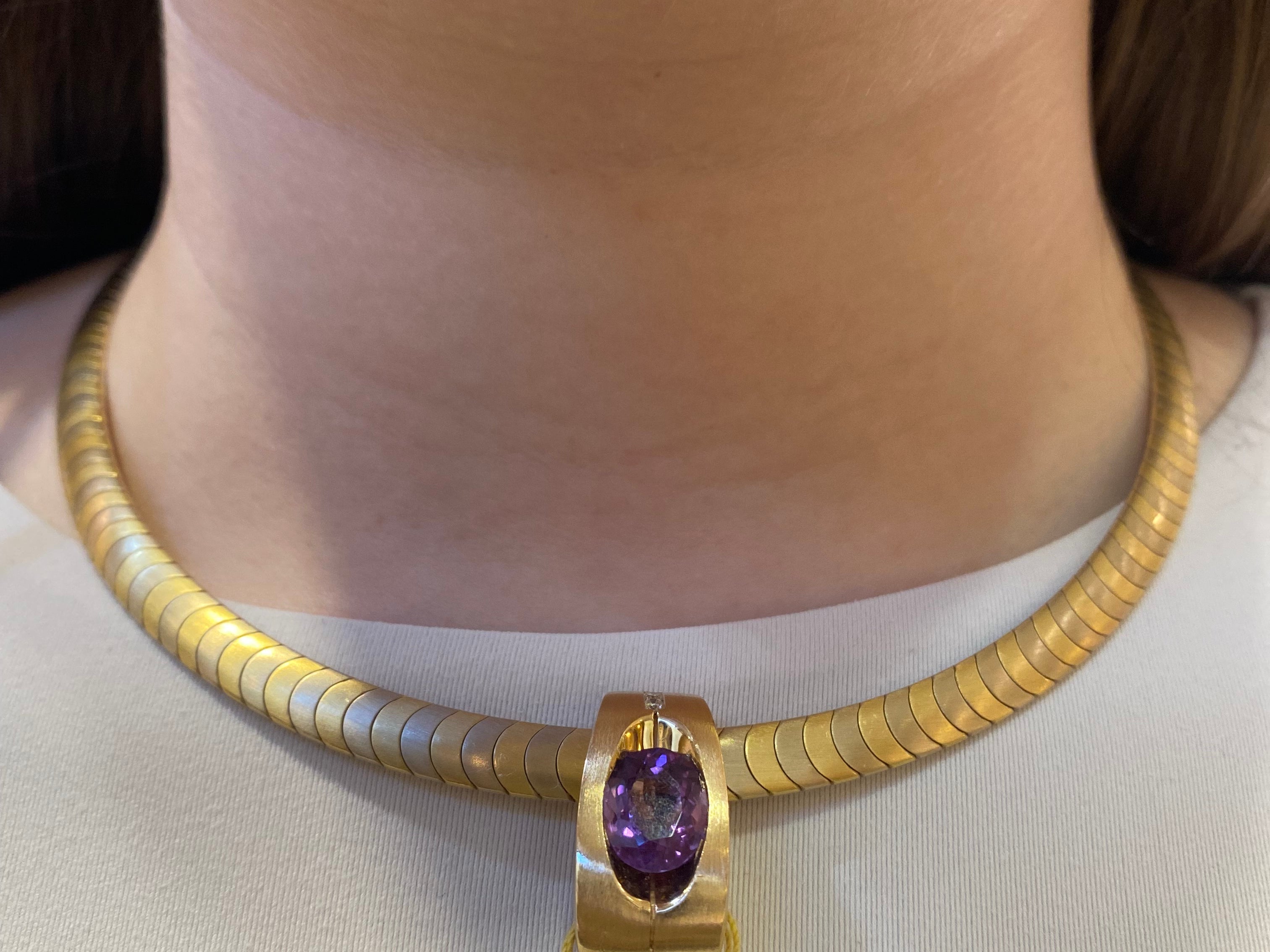 PAGE Estate Necklaces and Pendants Estate 14K Yellow Gold Diamond & Amethyst Slide Pendant