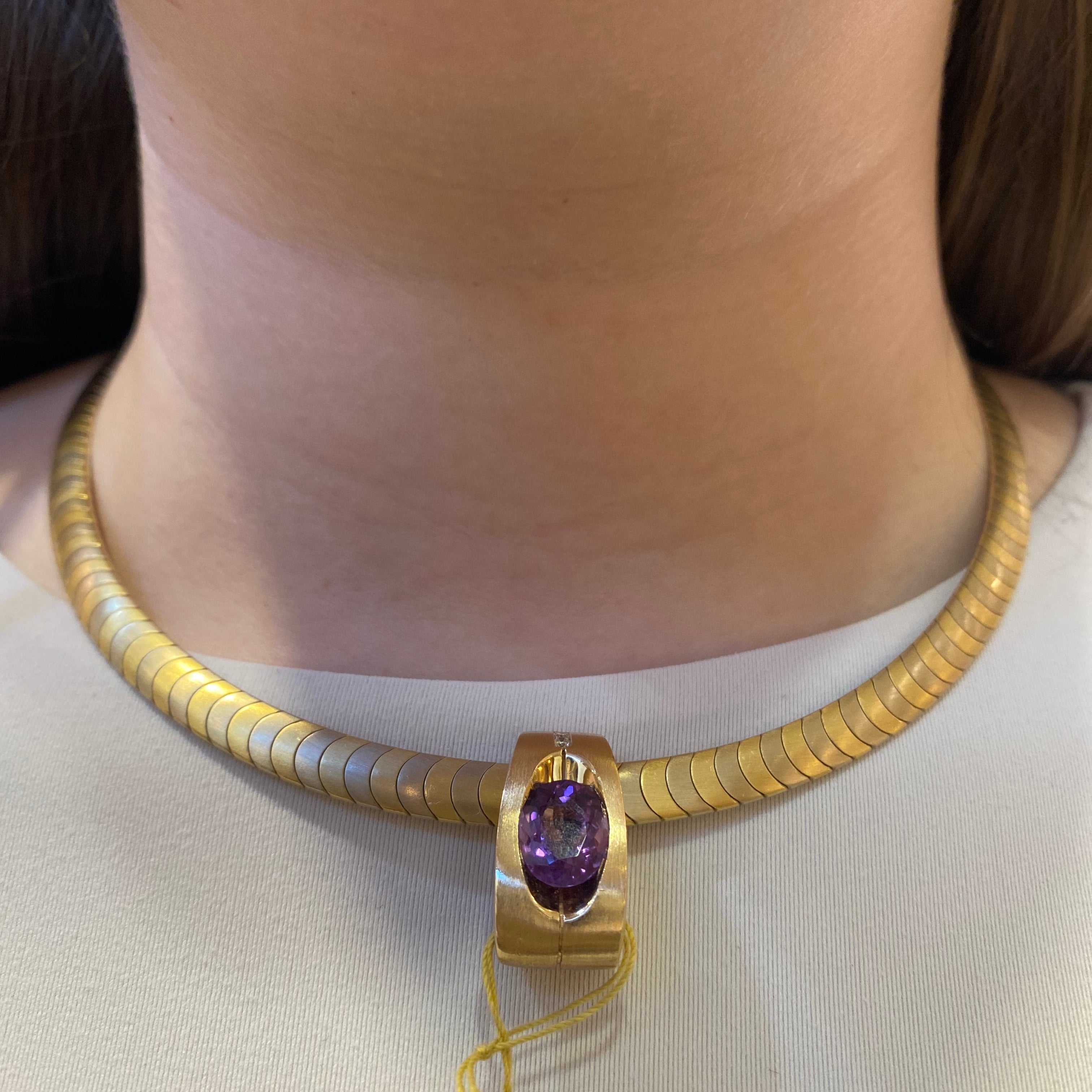 PAGE Estate Necklaces and Pendants Estate 14K Yellow Gold Diamond & Amethyst Slide Pendant