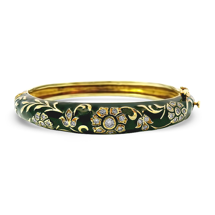 PAGE Estate Bracelet Estate 14K Yellow Gold Diamond & Enamel Bangle Bracelet