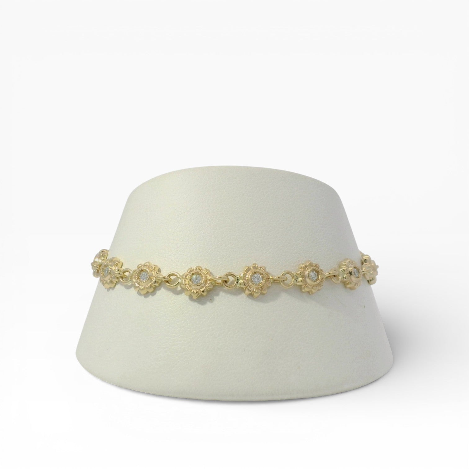 PAGE Estate Bracelet Estate 14K Yellow Gold Diamond Floral Link Bracelet