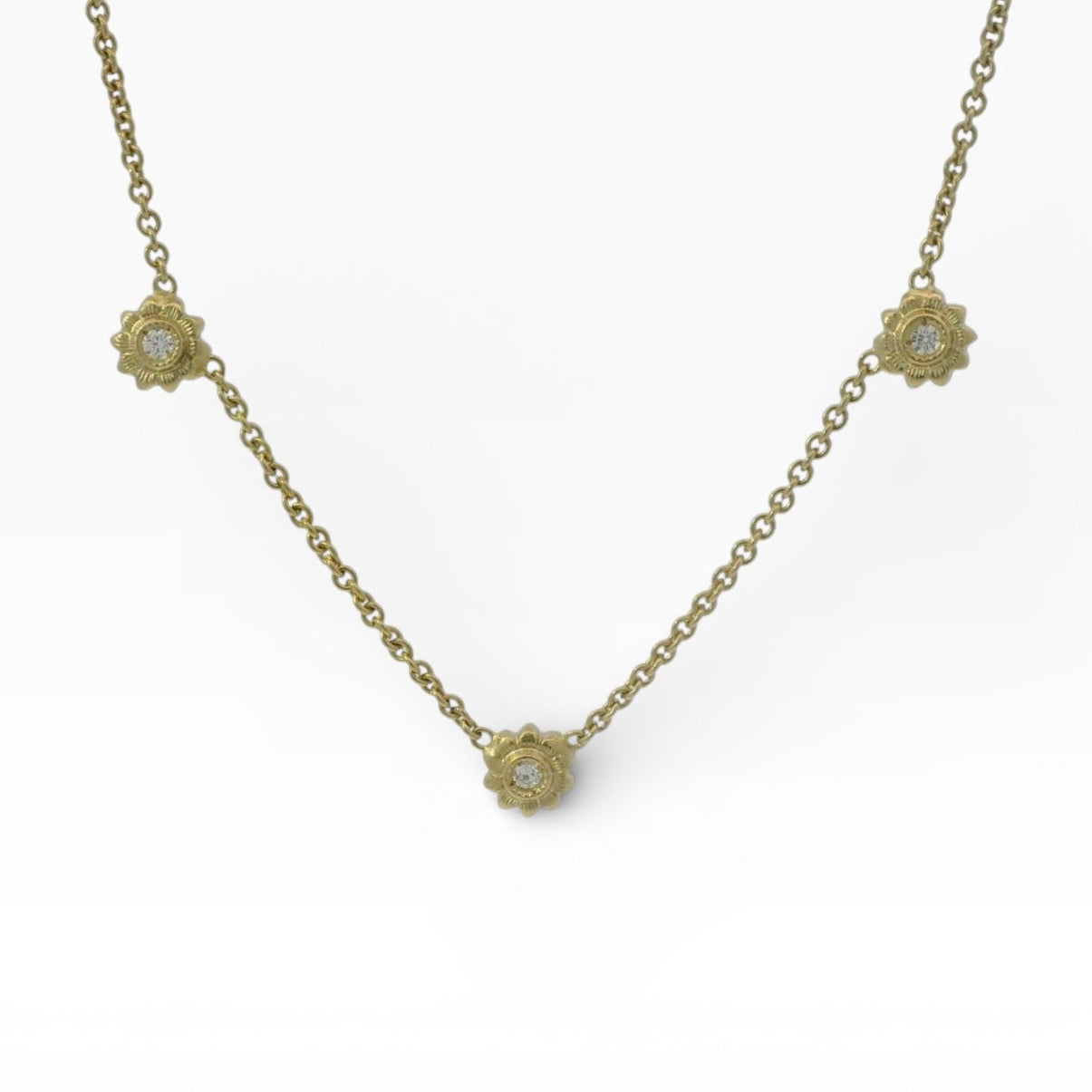 PAGE Estate Necklaces and Pendants Estate 14K Yellow Gold Diamond Floral Station Necklace