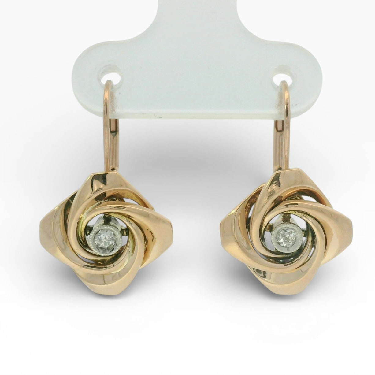 PAGE Estate Earrings Estate 14K Yellow Gold Diamond Love-Knot Drop Earrings