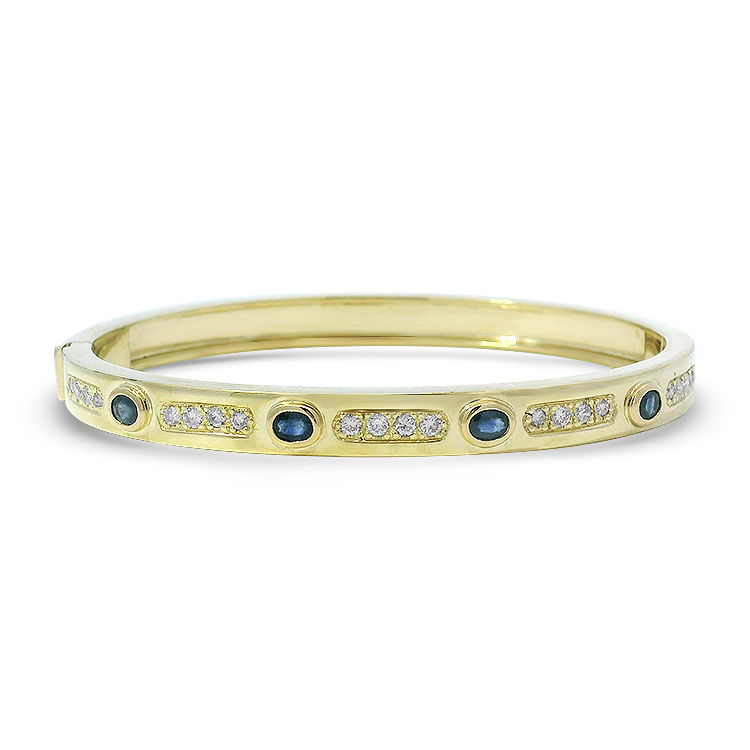 PAGE Estate Bracelet Estate 14K Yellow Gold Diamond & Sapphire Bangle Bracelet