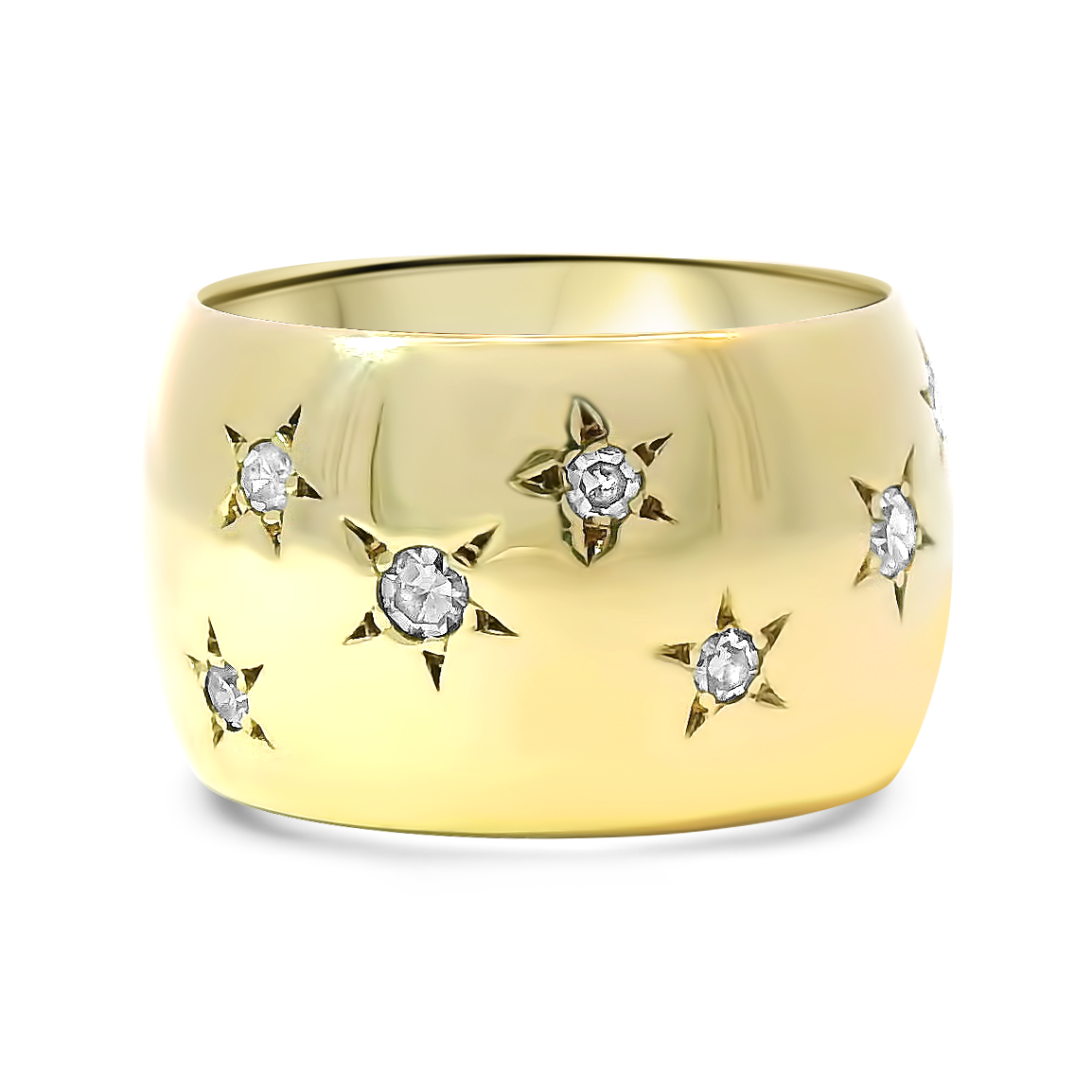 PAGE Estate Wedding Band Estate 14K Yellow Gold Diamond Star-Set Wide Band 6.75