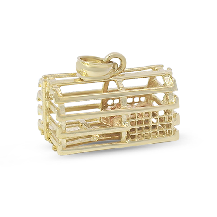 PAGE Estate Charm Estate 14k Yellow Gold Dome Top Lobster Trap Charm with Rose Gold Lobster