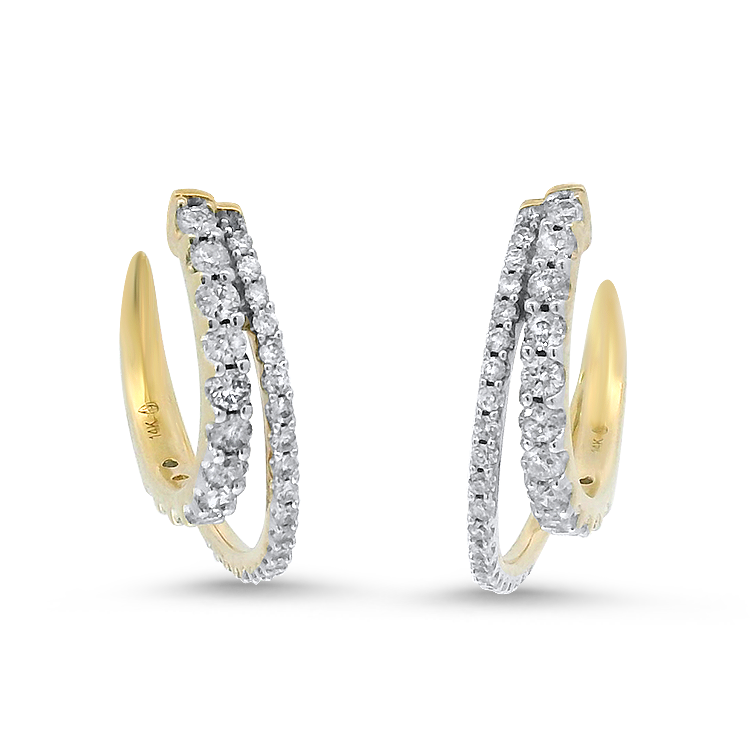 PAGE Estate Earrings Estate 14k Yellow Gold Double Diamond Hoop Earrings