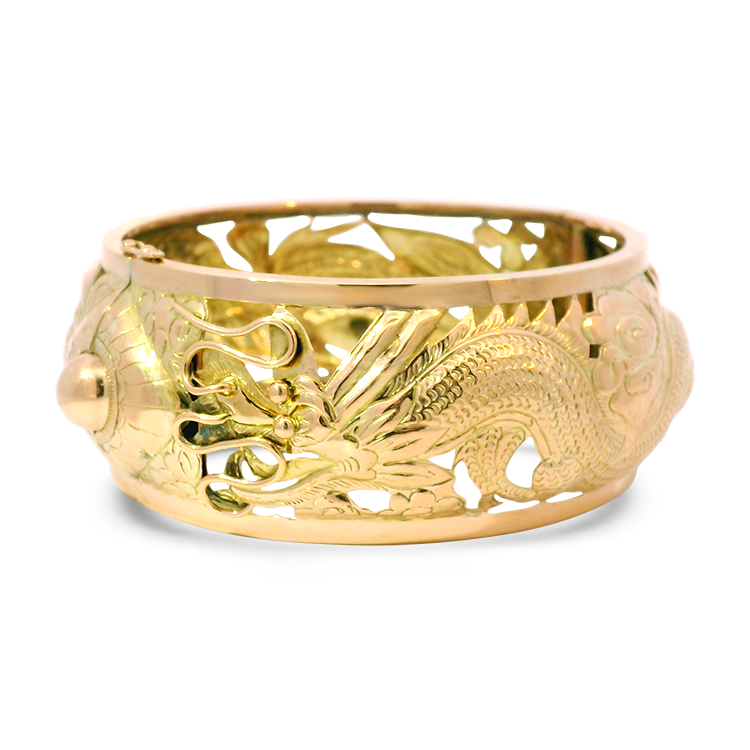 PAGE Estate Bracelet Estate 14K Yellow Gold Dragon Bangle Bracelet