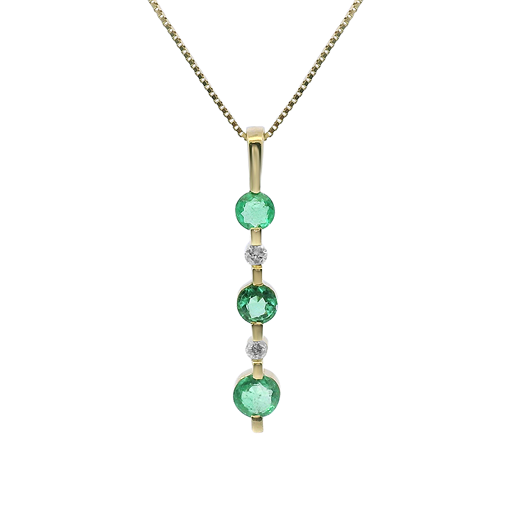 PAGE Estate Necklaces and Pendants Estate 14k Yellow Gold Emerald and Diamond Journey Pendant Necklace