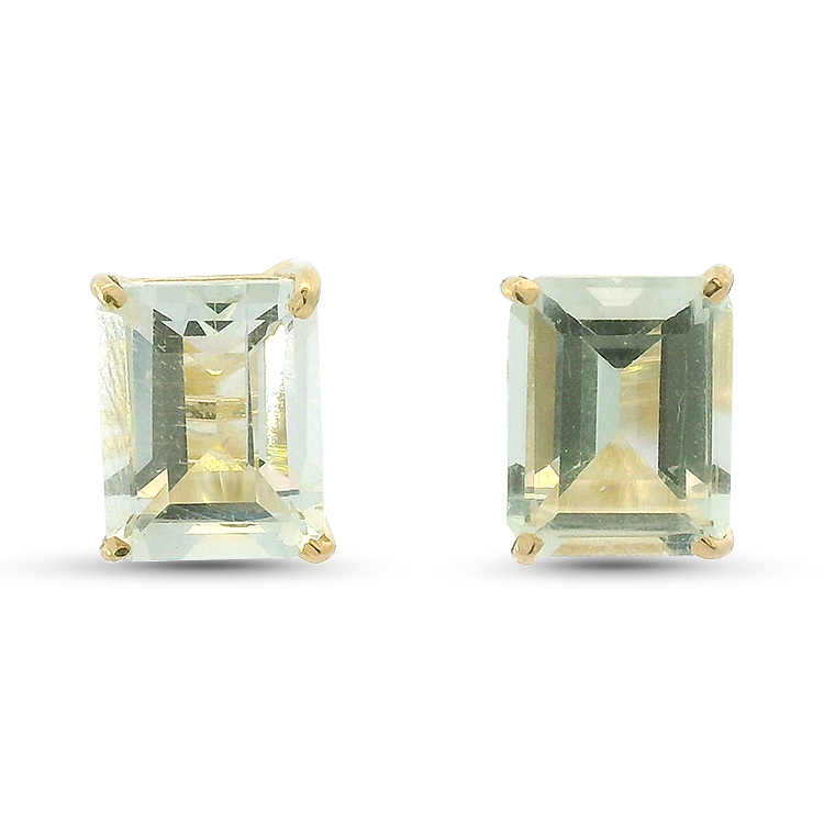 PAGE Estate Earring Estate 14k Yellow Gold Emerald-Cut Aquamarine Stud Earrings