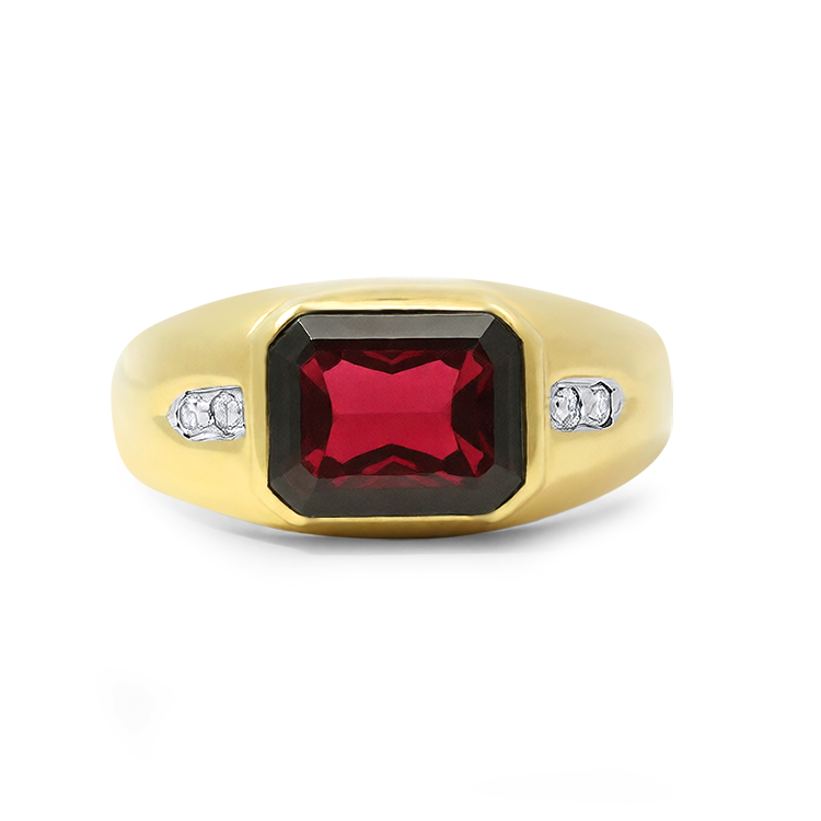 PAGE Estate Ring Estate 14K Yellow Gold Emerald-Cut Garnet & Diamond Ring 8.75