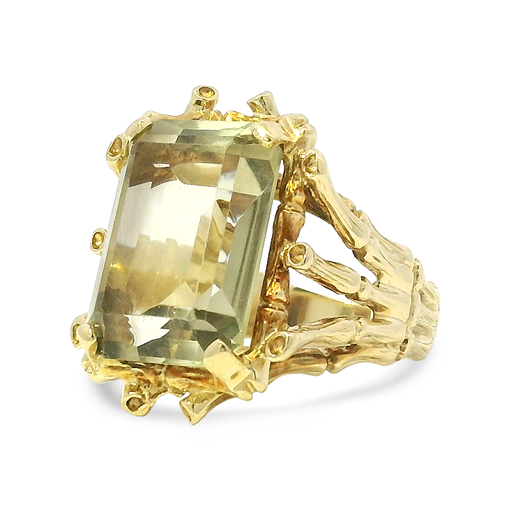 PAGE Estate Ring Estate 14K Yellow Gold Emerald-Cut Green Quartz Ring 6.25