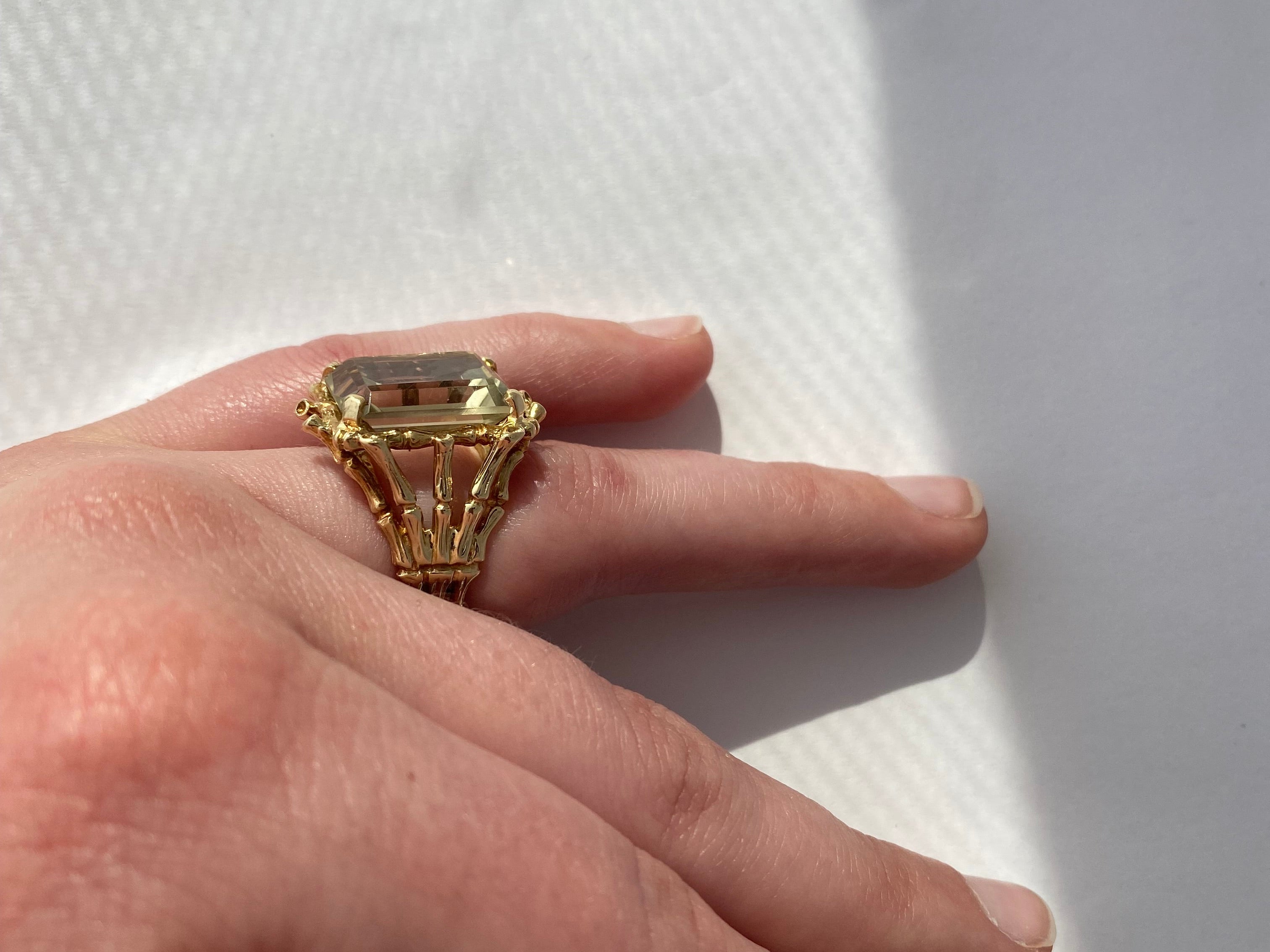 PAGE Estate Ring Estate 14K Yellow Gold Emerald-Cut Green Quartz Ring 6.25