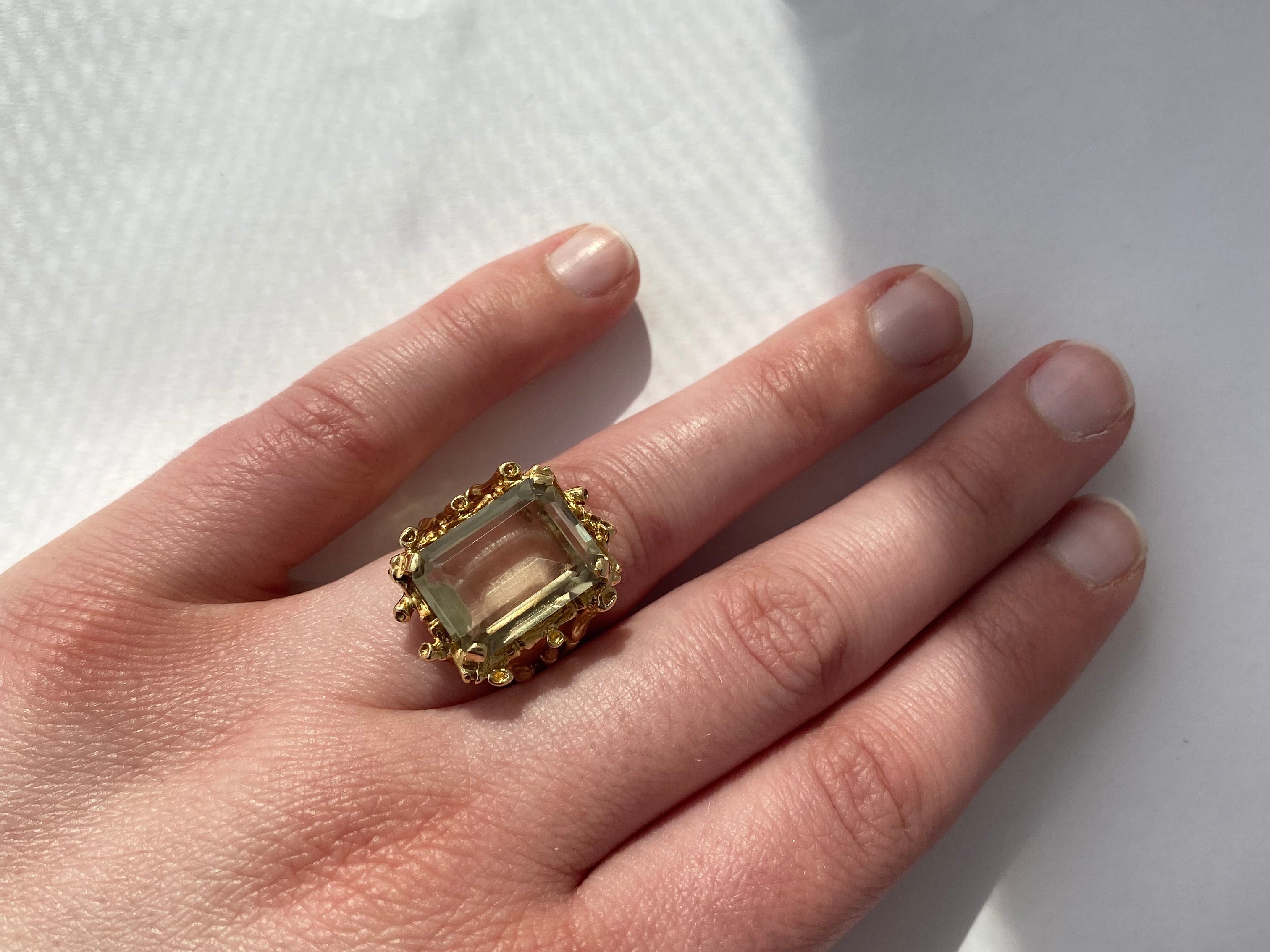 PAGE Estate Ring Estate 14K Yellow Gold Emerald-Cut Green Quartz Ring 6.25
