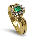 PAGE Estate Ring Estate 14K Yellow Gold Emerald Diamond Halo Bypass Ring