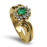 PAGE Estate Ring Estate 14K Yellow Gold Emerald Diamond Halo Bypass Ring