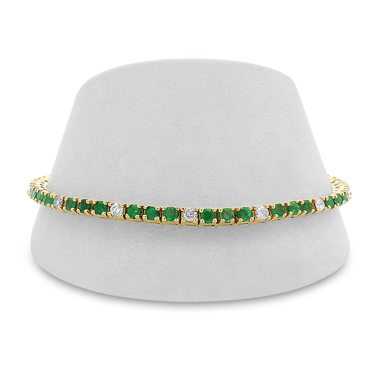 PAGE Estate Bracelet Estate 14K Yellow Gold Emerald & Diamond Line Bracelet