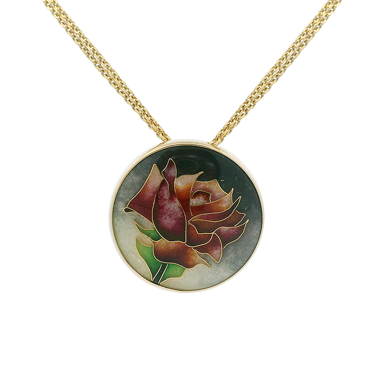 PAGE Estate Charm Estate 14k Yellow Gold Enamel Rose Pendant
