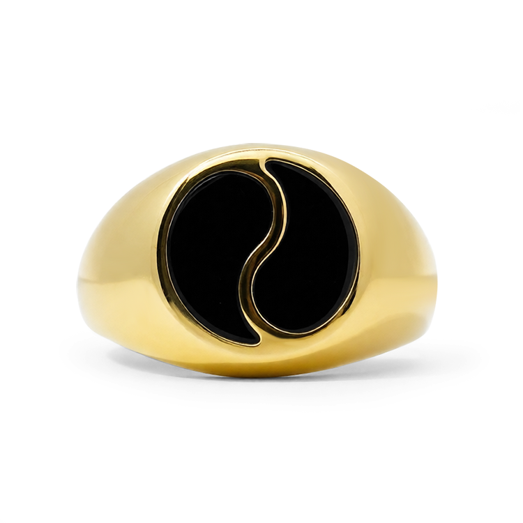 PAGE Estate Ring Estate 14K Yellow Gold Enamel Yin-Yang Signet Ring 7.5