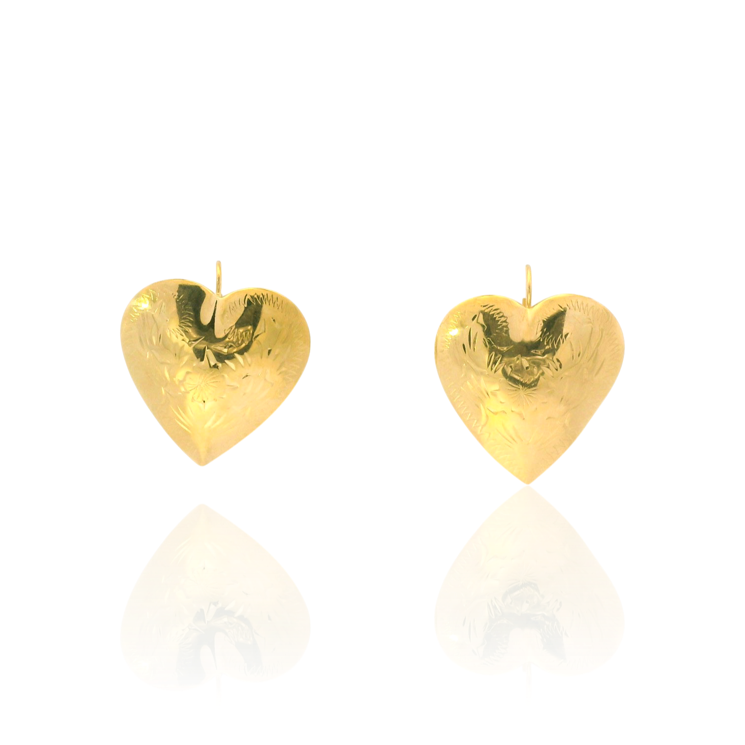 PAGE Estate Earrings Estate 14K Yellow Gold Engraved Heart Drop Earrings