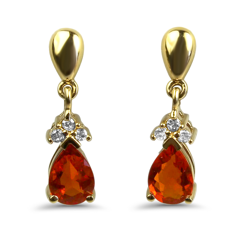 PAGE Estate Earrings Estate 14k Yellow Gold Fire Opal and Diamond Dangle Earrings