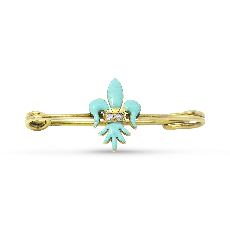 PAGE Estate Pins & Brooches Estate 14K Yellow Gold Fleur-de-Lis Diamond Safety Pin