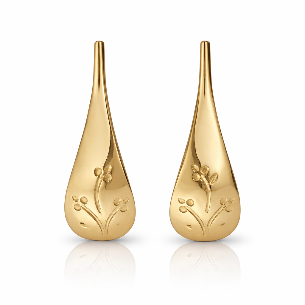 PAGE Estate Earrings Estate 14K Yellow Gold Floral Drop Earrings