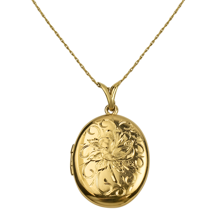 PAGE Estate Necklaces and Pendants Estate 14K Yellow Gold Floral Locket Pendant Necklace 32"