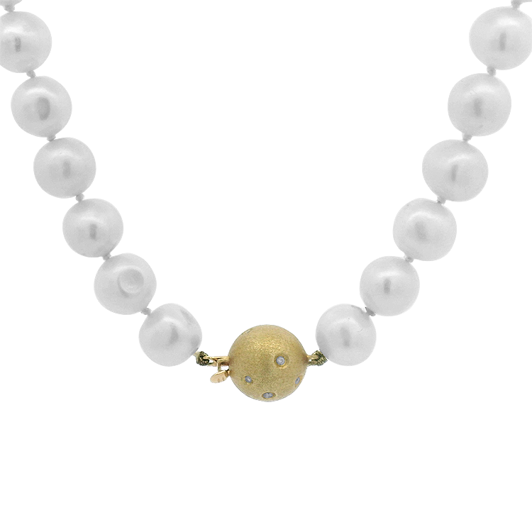 PAGE Estate Necklaces and Pendants Estate 14k Yellow Gold Freshwater Pearl Necklace with Diamond Accents
