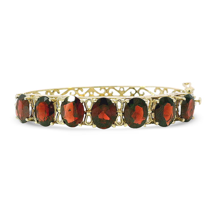 PAGE Estate Bracelet Estate 14K Yellow Gold Garnet Hinged Bangle Bracelet