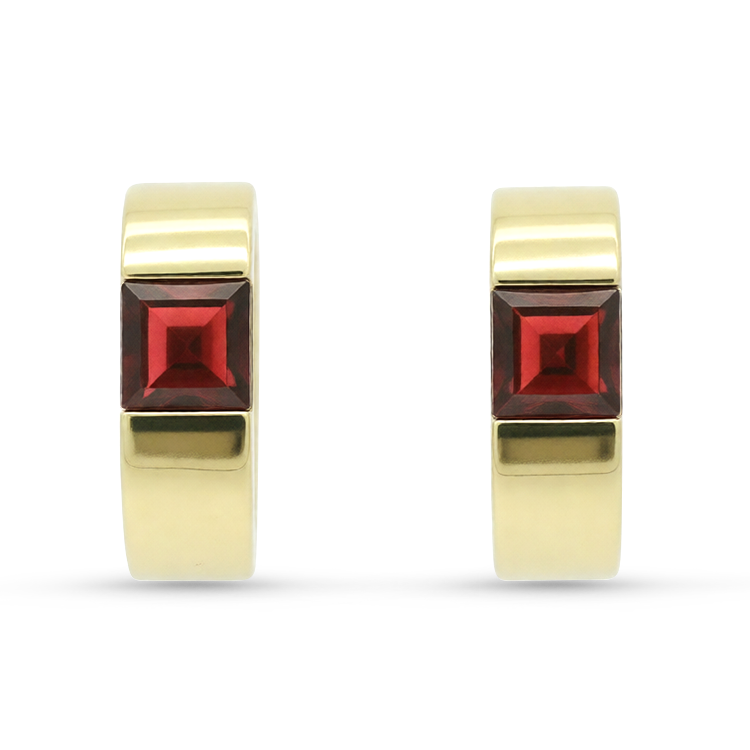 PAGE Estate Earrings Estate 14K Yellow Gold Garnet Hinged Hoop Earrings