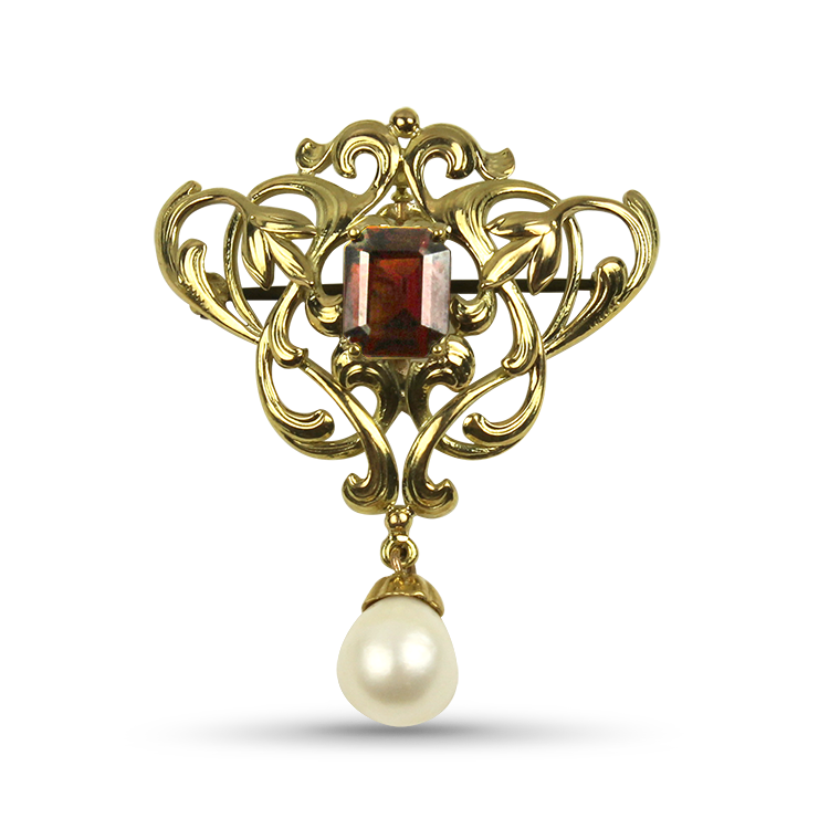 PAGE Estate Necklaces and Pendants Estate 14k Yellow Gold Garnet & Pearl Brooch/Pendant