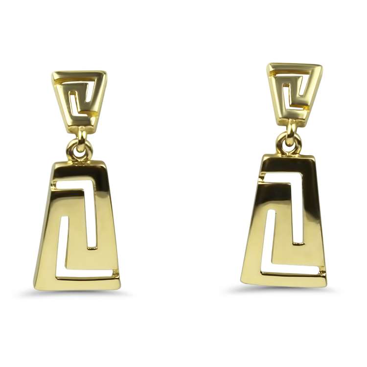 PAGE Estate Earrings Estate 14k Yellow Gold Greek Key Dangle Earrings