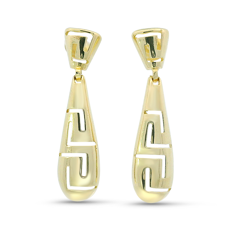 PAGE Estate Earrings Estate 14k Yellow Gold Greek Key Dangle Earrings