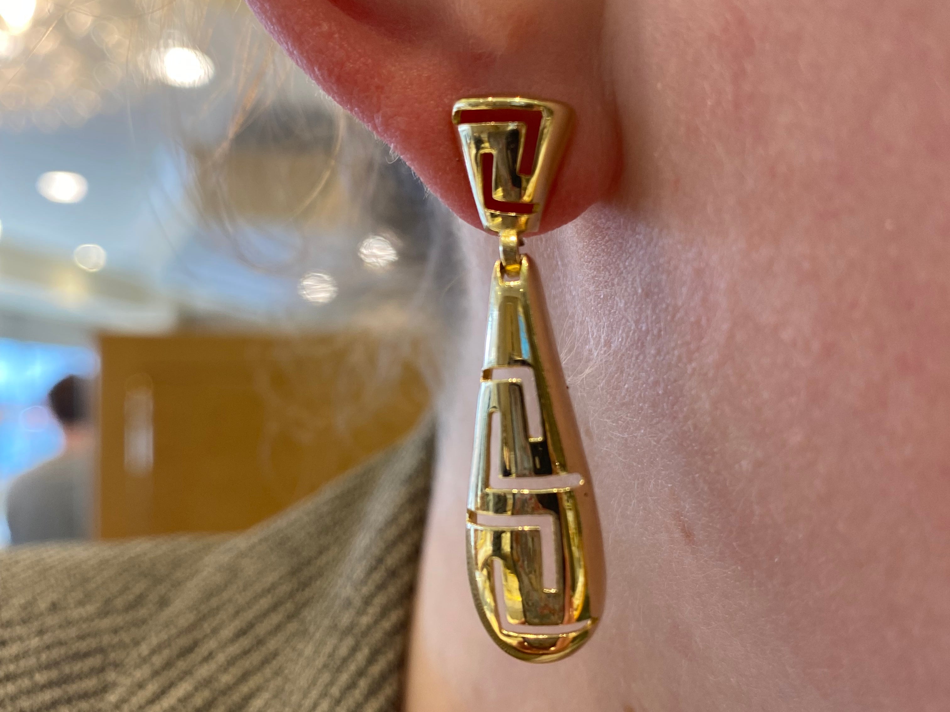 PAGE Estate Earrings Estate 14k Yellow Gold Greek Key Dangle Earrings