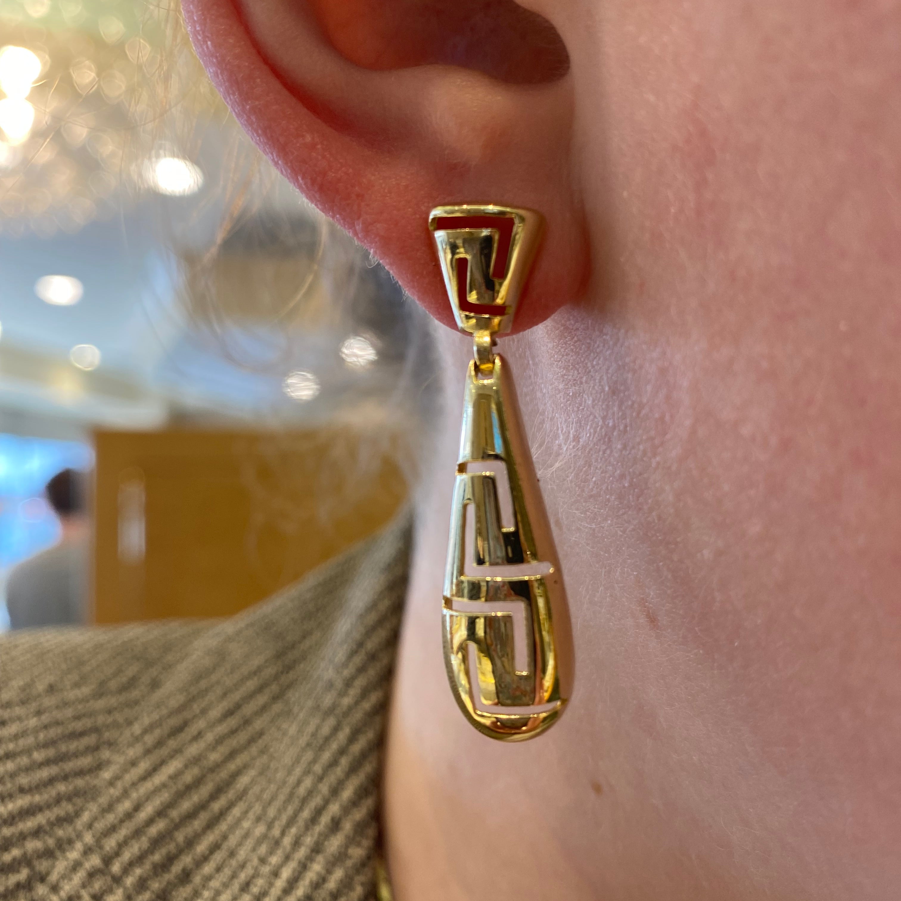 PAGE Estate Earrings Estate 14k Yellow Gold Greek Key Dangle Earrings