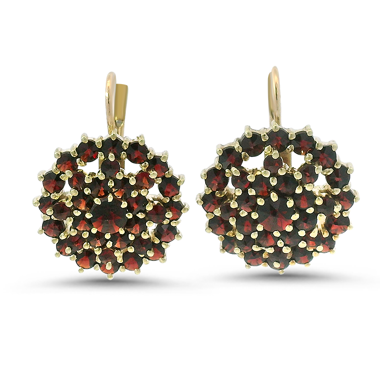 PAGE Estate Earrings Estate 14k Yellow Gold Green Garnet Cluster Drop Earrings