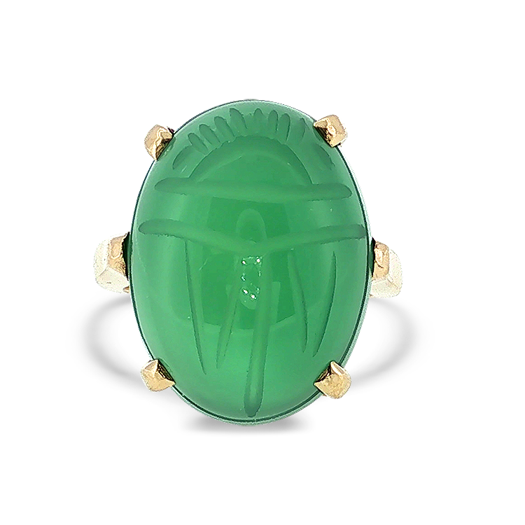 PAGE Estate Ring Estate 14K Yellow Gold Green Onyx Scarab Ring