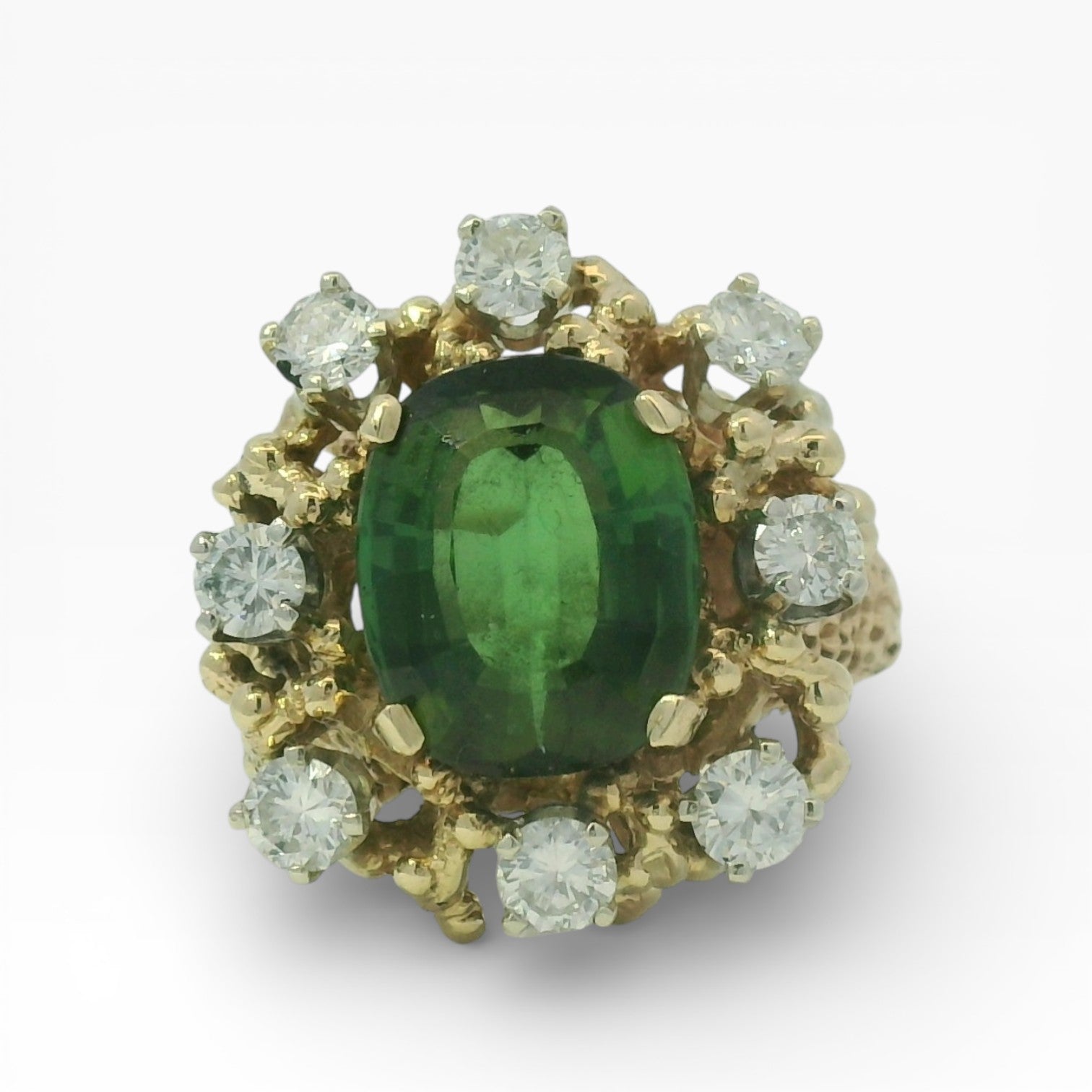 PAGE Estate Ring Estate 14K Yellow Gold Green Tourmaline & Diamond Ring