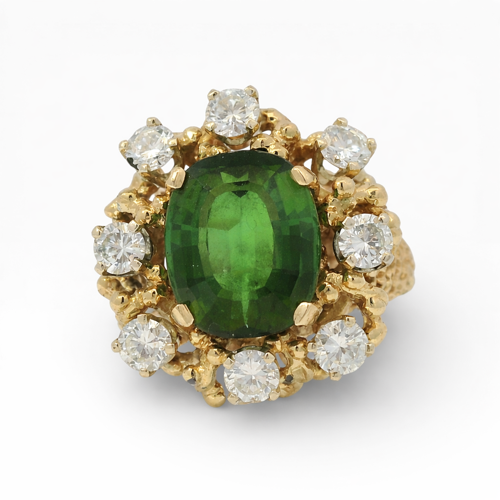 PAGE Estate Ring Estate 14K Yellow Gold Green Tourmaline & Diamond Ring
