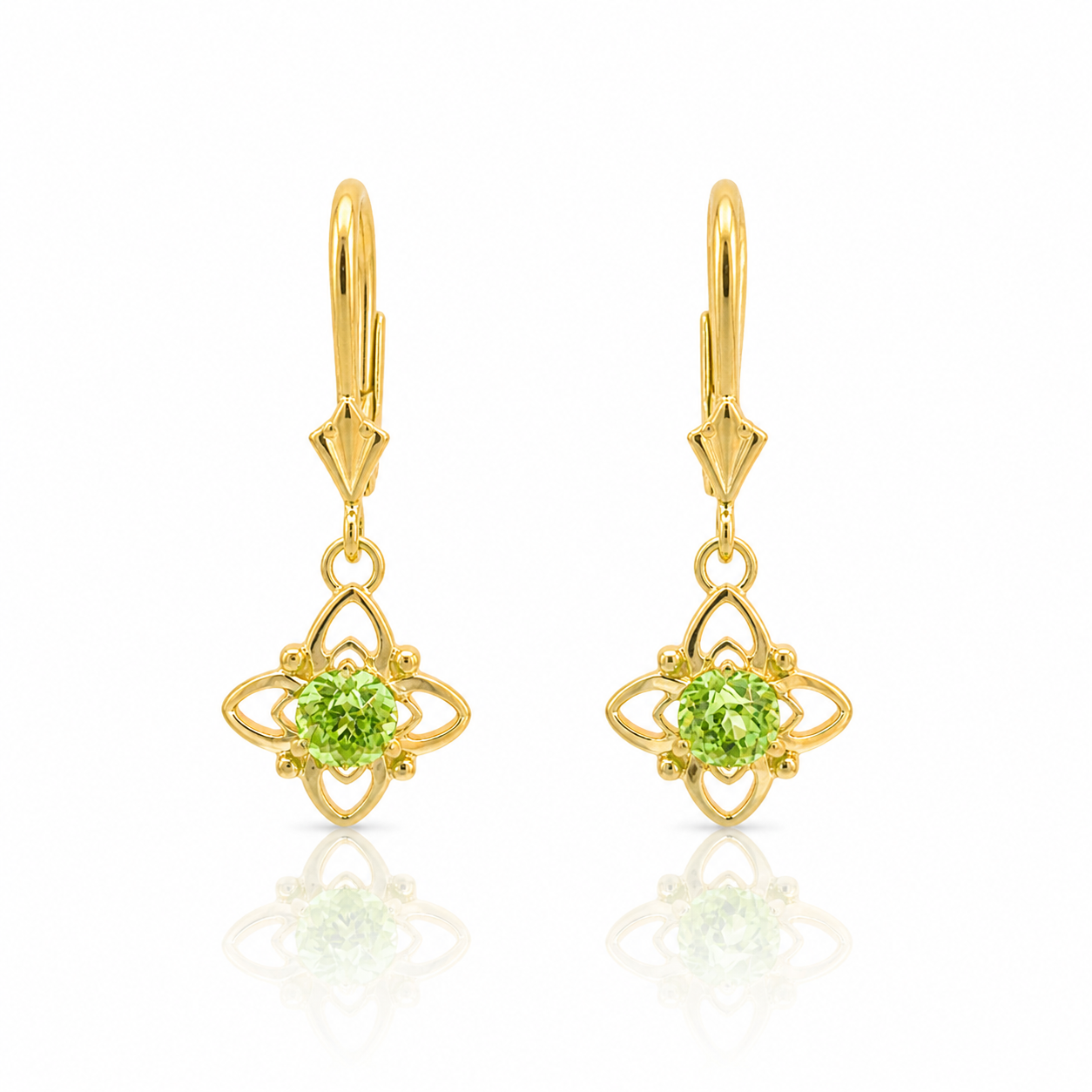 PAGE Estate Earrings Estate 14K Yellow Gold Green Tourmaline Floral Drop Earrings