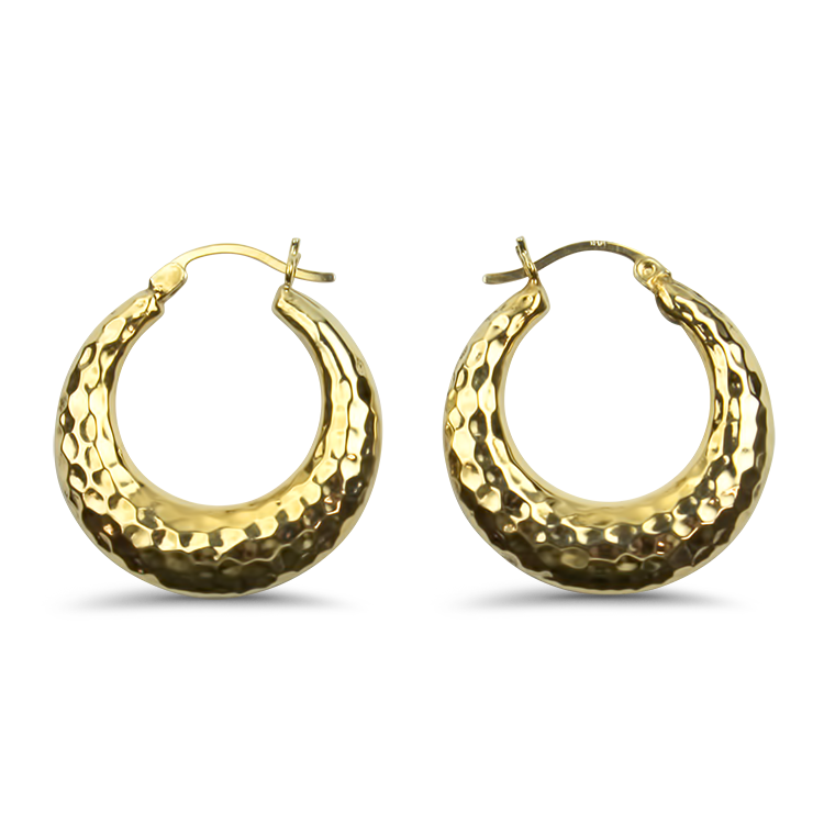 PAGE Estate Earrings Estate 14k Yellow Gold Hammered Hoop Earrings