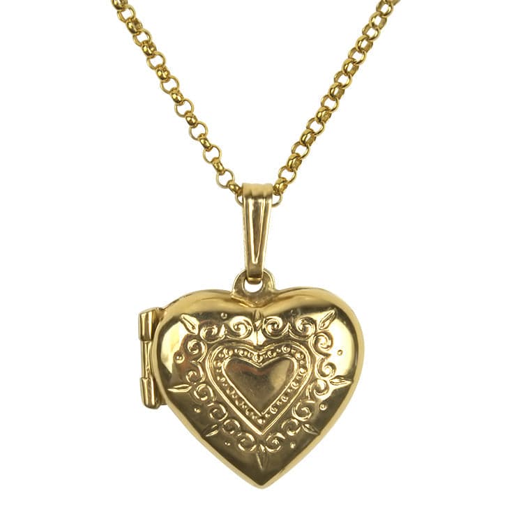 PAGE Estate Necklaces and Pendants Estate 14k Yellow Gold Heart Locket and Rolo Chain